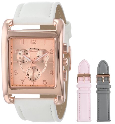 Geneva Women's Rose Gold-Tone Square Oversized Watch Set with Interchangeable Faux Leather Straps