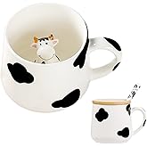 BigNoseDeer Cute Ceramic Cow Mug with 3D Cow Inside,Cow Print Coffee Mug,Cute Mugs with Lid Spoon,Cute Stuff Cool stuff Birthday Gifts Anime Gifts for Women Girlfrend Kids13oz