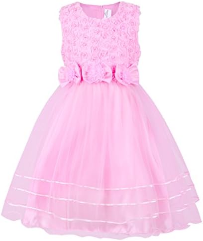 Mignongirl Flower Lace Girls Dress Princess A-Line Weddig Party Gown Dresses For Baby Girls,Toddler,Kids(9 Months To 8 Years) (Tag 90=US 2T-3T, Pink)