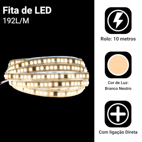 Fita Led 110v/220v Direta 192leds/m Rolo 10m Não Usa Fonte (Branco Neutro 220v)