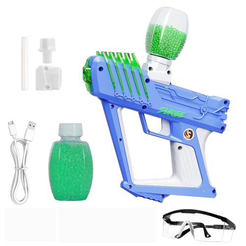 Fonee Gel Ball, Electric Gel Ball Blaster, Splatter Ball Blaster with Goggles and 20,000 Gel Beads, Suitable for Backyard Fun and Outdoor Team Shooting Games, for Adults and Kids Ages 12+ (Blue white)