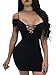 TOB Women's Sexy Bodycon Ruched Off Shoulder Lace Up Club Mini Dress Black,Medium