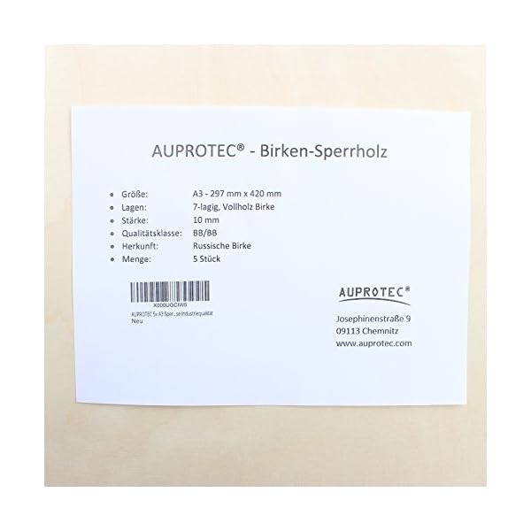 AUPROTEC 5x A3 Sperrholz-Platten Birke 10mm Multiplexplatten (297 mm x 420 mm) Bastel- und Laubsäge-Holzplatten Birke… – Bild 3
