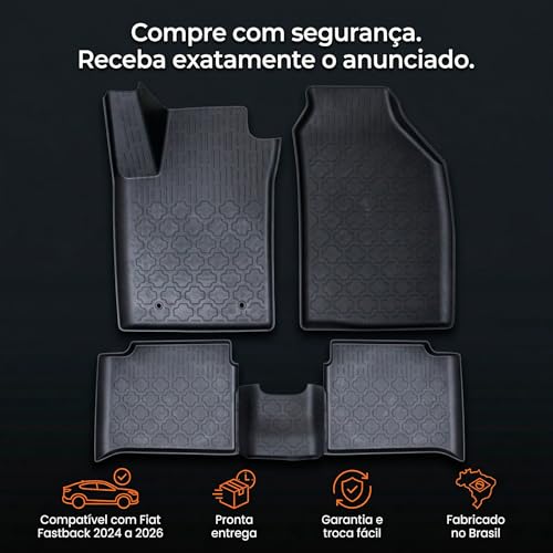 Tapete Fiat Fastback Versão Híbrida 2024 2025 2026 Bandeja 3D Premium Emborrachado Impermeável