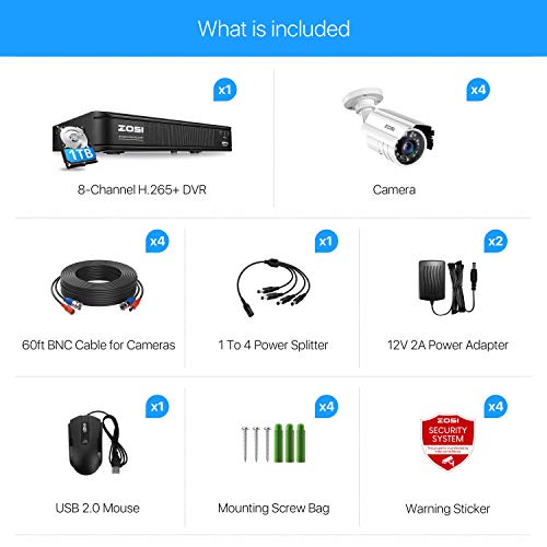 ZOSI H.265+ Full 1080p Home Security Camera System Outdoor Indoor, 5MP-Lite CCTV DVR 8 Channel with Hard Drive 1TB and 4… - Image 2