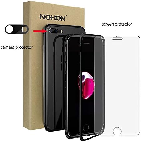 iPhone 7/8 Plus Case, NOHON Slim Fit Ultra-Thin Case Lightweight, [Magnetic Adsorption Technology] [Metal Frame] [Clear Back] [Support Wireless Charging] for iPhone 7/8 Plus (Black)