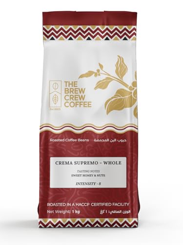 The Brew Crew Crema Supremo Coffee Beans – 1KG Whole Bean, Original Roast Arabica | Premium Bold Flavor, Rich Crema, Smooth Aroma & Freshness-Lock Valve