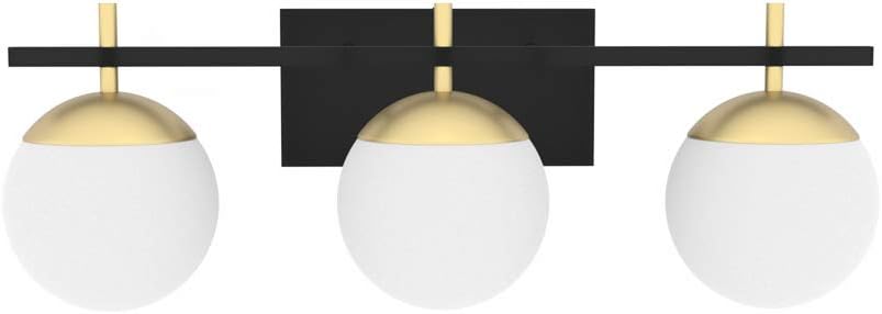 Ralbay Mid Century Modern Bathroom Vanity Lights 3-Light Milky Glass Modern Bathroom Vanity Lights Over Mirror, Black/Golden Wall Light Fixture for Bathroom (Exclude Bulb) - - 