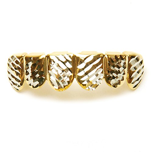 Metaltree98 Iced Out Grillz 14k Gold Plating Diamond Cut Two Tone Upper Top Teeth L 001 C4