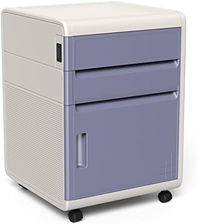 File Cabinet with Lock, Rolling Storage Cabinet Moving File Cabinet with 1 Cabinet and 2 Drawers with Combination Lock, Coded-lock Rolling Cabinet for Documents, Pencil, Pens, Files, and Other-purple