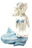 Beautiful Ocean Goddess Maya Blue Tailed Mermaid Holding Pearl Shell Figurine Home Decor Nautical