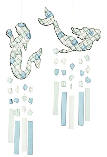 MIDWEST-CBKBlue and White Sea Glass Mermaids Wind Chimes Set of 2