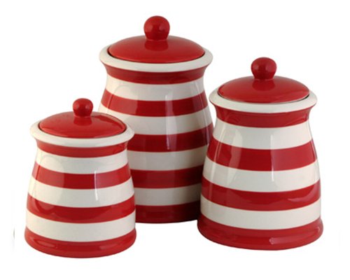 Terramoto Ceramic 3-Piece Stripes Canister Set, Red | Amazon ...