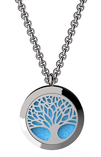 Wild Essentials Tree of Life Essential Oil Diffuser Necklace Gift Set - Includes Aromatherapy Pendant, 24" Stainless Steel Chain, Refill Pads and 1 Bottle of Inner Calm 100% Essential Oil