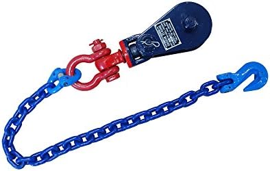 Snatch Block Pulley - 4 Ton Load Capacity, Rollback Tow Truck Equipment, All Steel Construction with Grab Hook & Chain Extension - G100 Clevis Grab Hook, Snatch Block, 8,800 lbs WLL