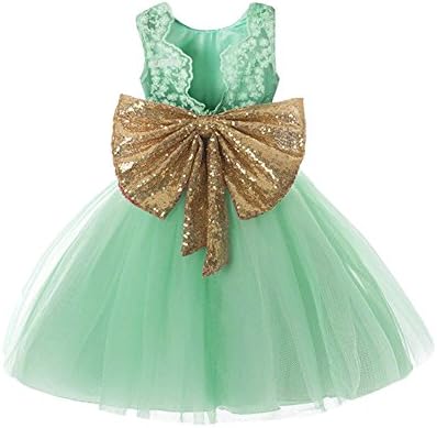 IIYoYo Baby Girls Kids Big Bowknot Flower Dresses (Green, 2-3T)