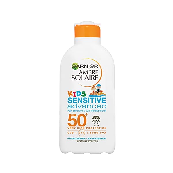 Garnier-Ambre-Solaire-Kids-Sensitive-Sand-Resistant-Sun-Cream-SPF50-High-Sun-Protection-Kids-Suncream-Lotion-SPF50-200-ml Garnier Ambre Solaire Kids Sensitive Sun Protection Lotion SPF 50+ 200ml, Very High Protection Sunscreen Against UVA…