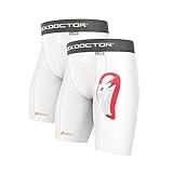 Shock Doctor Boys Core Compression Shorts with Bio Flex Cup (2 Pack), White, Medium