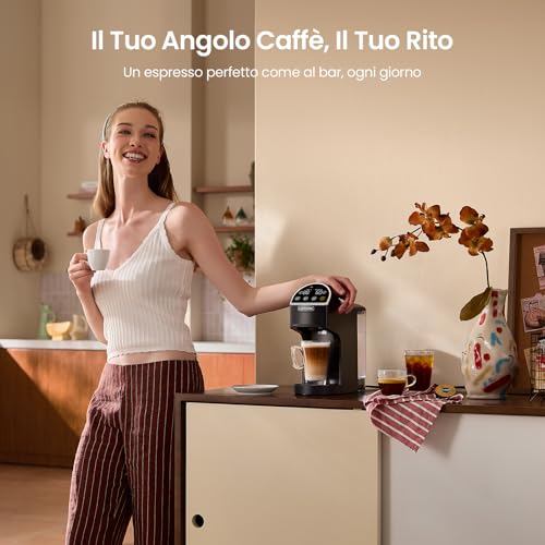 Magician2 5 in 1 Multi-Capsules Coffee Machine for Nespresso, Dolce Gusto, Lavazza A Modo Mio, ESE 44 and Ground Caps, Touch LED, Self-Adaptive, 20 Bar, 1.2L, Espresso Machine for Home and Office
