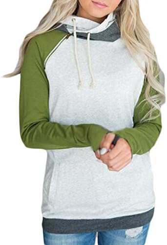 Vemper Women's Funnel Neck Raglan Sleeve Double Hooded Sweatshirt Pullover With Pockets