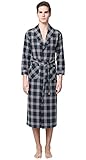 D.TopWarm Mens Spa Classic Pajamas Plaid Cotton & Linen Flannel Long Robes SY56(DarkBlue,S)