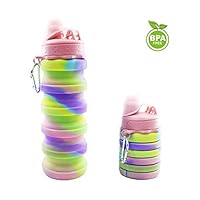 MUMAX Sports Bottle, 17oz BPA Free Silicone Sports Water Bottle Foldable Retractable Kettle for Travel Outdoor Sports Camping Hiking Fitness Yogo Gym Drinking (Camouflage Pink)