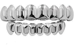 YOSZO 18K Gold Plated Gold Finish 8 Top Teeth 8 Bottom Tooth Hip Hop Teeth Grillz + 2 Molding Bars for Men and Women