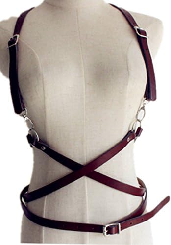 Efashionmx Womens Sexy Leather High Waist Belt with Shoulder Body Harness Belt (Brown)