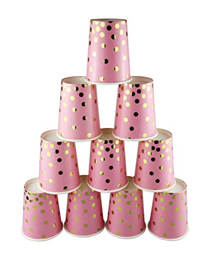 Ottin Pink and Gold Party Dinnerware 24 Guests Paper Plates and Napkins Sets Disposable Dinnerware for Wedding Birthday Weekend Party Supplies Celebrations (Pink with Gold Foil Dots, 24 guest) - Thumbnail 4