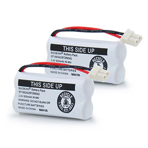 BAOBIAN BT166342 BT266342 Cordless Home Phone Battery Compatible at&T BT162342 BT162342 BT-166342 BT-266342 2.4V 600mAh Ni-MH (Pack of 2)