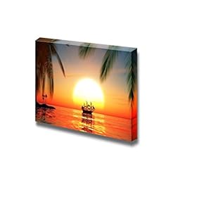 Sailing Boat on The Sea at Sunset Time Wall Decor