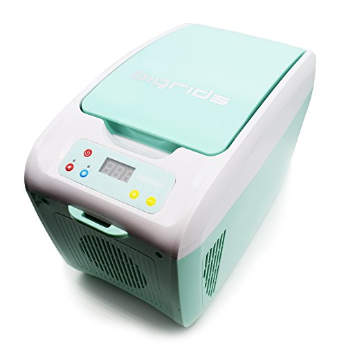 Bigrids Intelligent Car Fridge 12V 8L, with Warming and Temperature Display / Presetting Functions, Can Get Min. 23 or Max. 143 Fahrenheit, without Refrigerants, Compressor and Noise (Light Cyan)