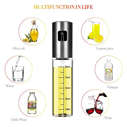 FANBO Kitchen Olive Oil Dispenser Bottle, Olive Oil Sprayer with Measuring Leak-Proof Stainless Steel Dispenser, Glass Oil Bottle with Brush and Funnel for BBQ/Kitchen/Salad, Barbecue Kit