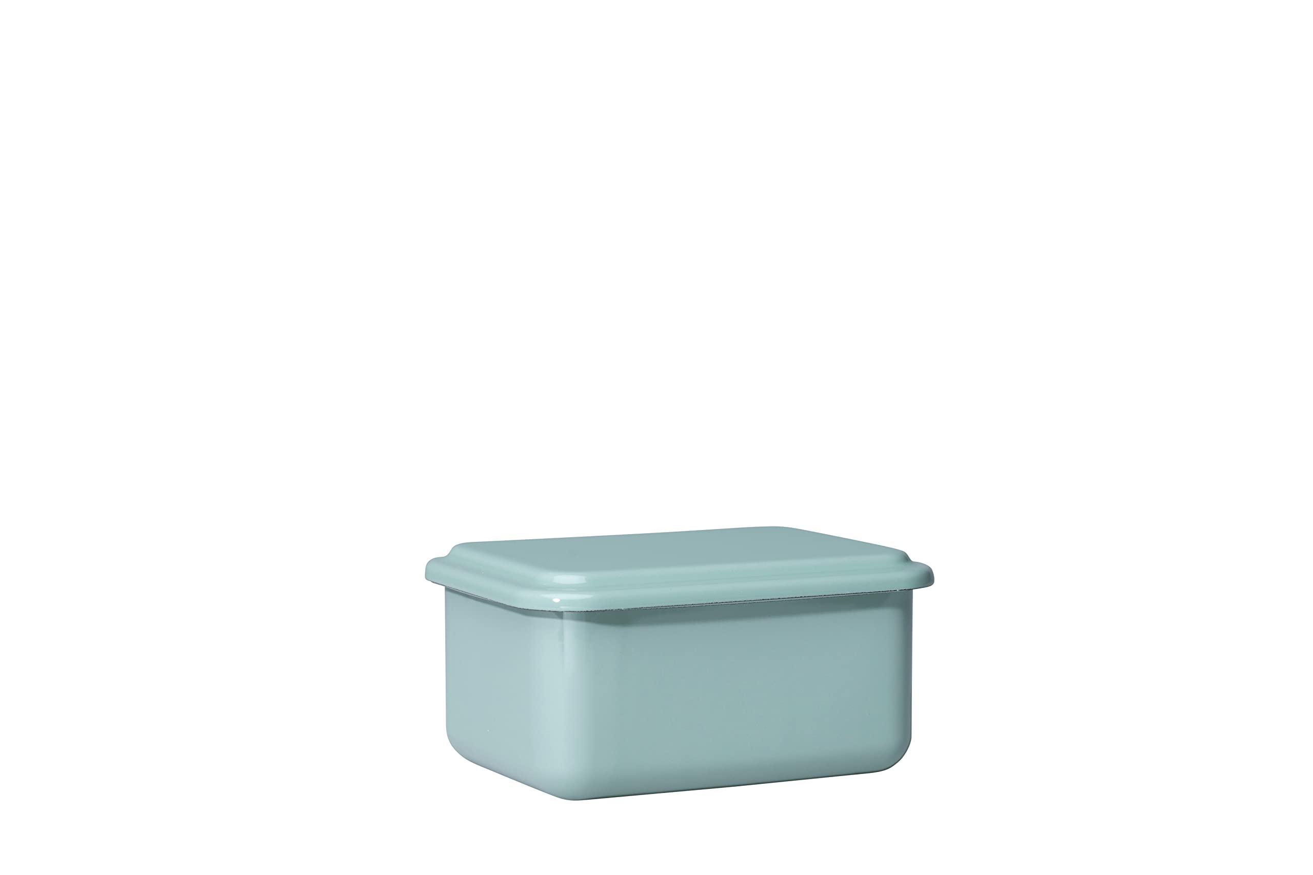 Riess, 0412-126, Shopping Container with Lid, 15 x 11 x 7 cm, Enamel, Serve + Blind Design, Living Room Green, Weight 0.45 kg, LBH: 15.7 x 11.8 x 7 cm