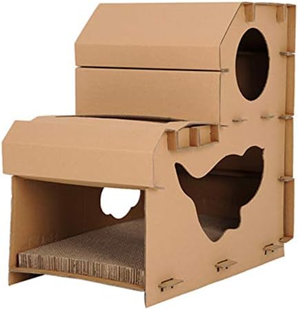 NBRTT Cat Scratch Board Scratcher Cardboard House Corrugated Paper Ears Shaped Durable Scratching Assembled Kitten with Pad for Indoor Kitty Recyclable Carton