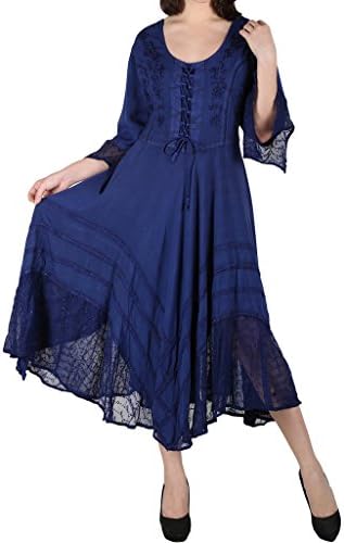 Lapogee Inc womens Stonewashed Bell Sleeve Embroidered Corset Dress