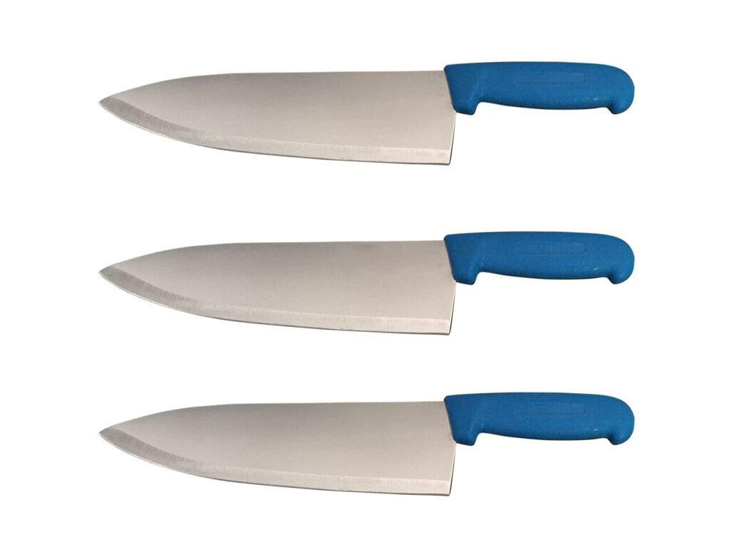 Set of 3-10” Chef Knives Cook French Stainless Steel (Blue)