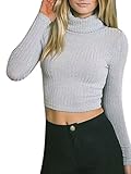 Joeoy Women's Turtle Neck Knitted Cropped Sweater Jumper
