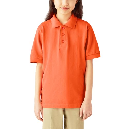 Dickies Boys Short Sleeve Pique Polo Shirt, Orange, 6 US