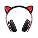 Censi Cat Ear Bluetooth Headphones, Over Ear Noise Canceling Wired Bluetooth Headphones with Mic,Over ear headphones, Valentines Day Gifts for Him (Black+Red, Bluetooth)