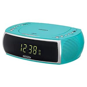 Jensen Turquoise Modern Home CD Tabletop Stereo Clock Digital AM/FM Radio CD Player Dual Alarm Clock Stereo CD Top…