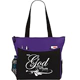 Matthew 19:26 With God All Things Are Possible Tote Bag Christian Bible Cover Verse Church Office School Travel Gym Book Organizer - Purple Black