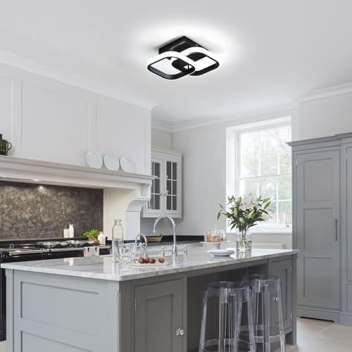 Comely 2 Packs Modern LED Ceiling Light, 22W 2475LM Small Square Indoor LED Ceiling Lamp for Bedroom, Hallway, Balcony, White Light 6500K, Black, 24 cm