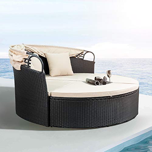 Devoko Patio Furniture Outdoor Round Daybed with Retractable Canopy
