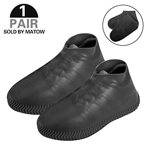 Reusable Silicone Boot and Shoe Covers, MATOW Waterproof Rain Socks, Silicone Rubber Shoe Protectors for Indoor and Outdoor Activities – 1 Pair (2 PCS) (Large, Black)