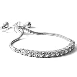 ZSE Strand Bracelet Slider Silver Micro Pave Tennis Bracelet for Women Graduation Gifts