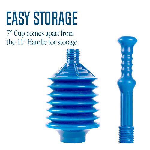 VETTA Professional Bellows Accordion Toilet Plunger, High Pressure Thrust Plunge Removes Heavy Duty Clogs from Clogged Bathroom Toilets, All Purpose Commercial Power Plungers for Any Bathrooms, Blue - Thumbnail 7
