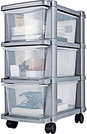 3 Drawer Slim Tower Plastic Storage Unit Silver Amazon Co Uk