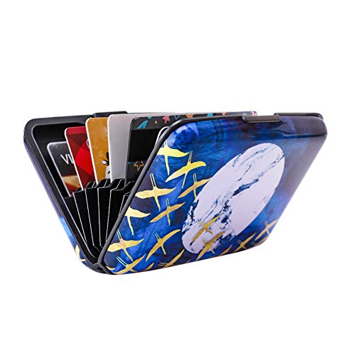 Elfish RFID Blocking Credit Cards Holder Aluminum Wallet Metal ID Case for Men Women (bird moon) - Thumbnail 6