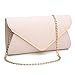 Womens Faux Leather Envelope Clutch Bag Evening Handbag Shouder Bag Wristlet Purse With Chain Strap.(Beige)